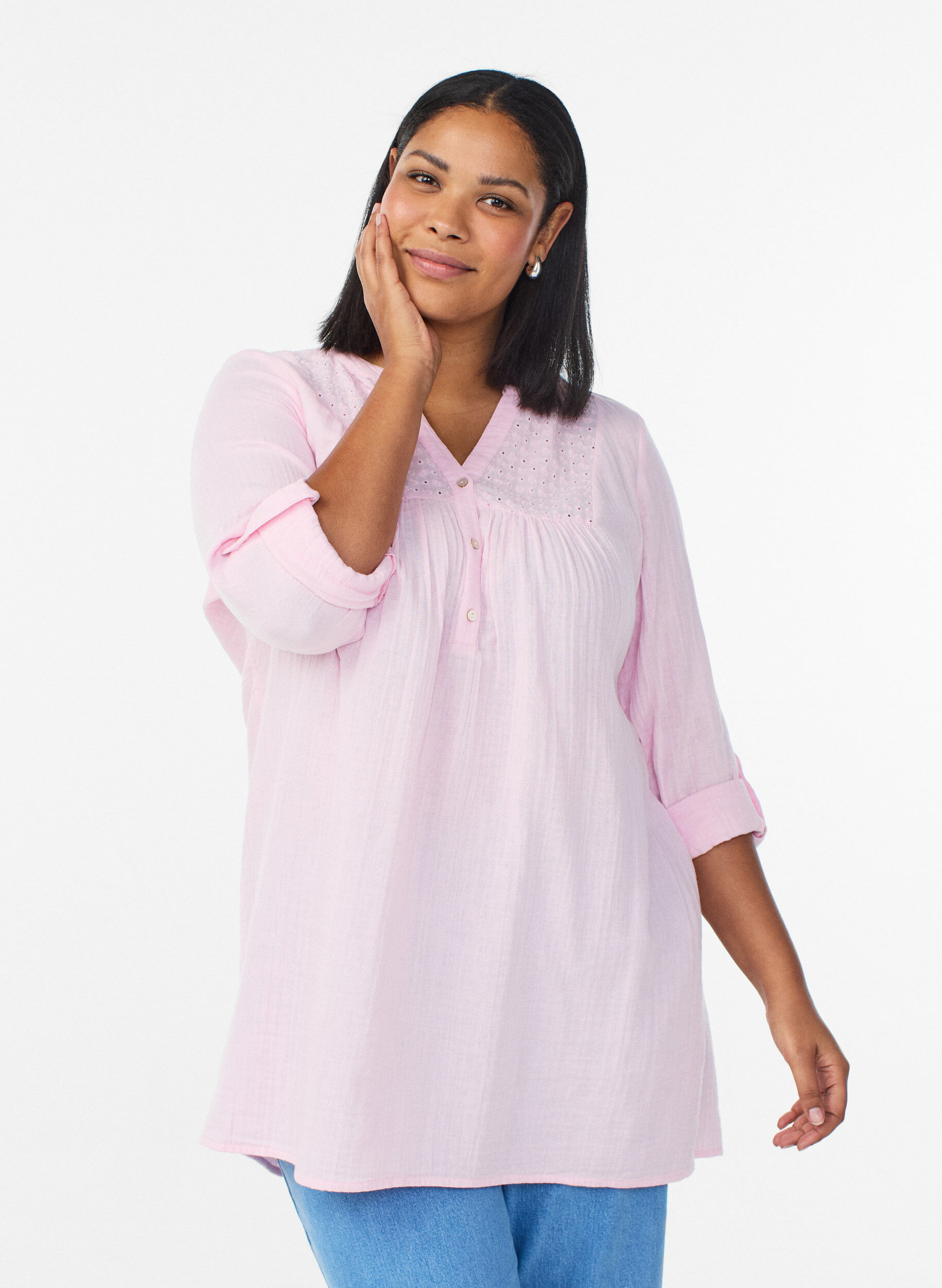 ZizziTunika aus Baumwollmusselin mit Broderie Anglaise, Rot, Model image number 0