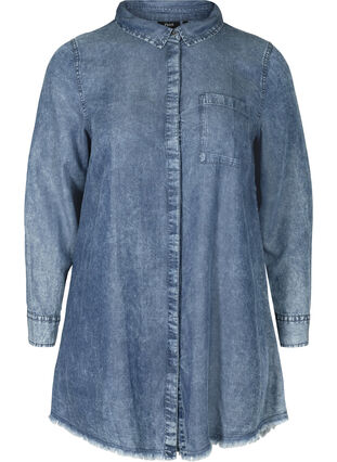 Lange Bluse aus Lyocell, Dark blue denim, Packshot image number 0