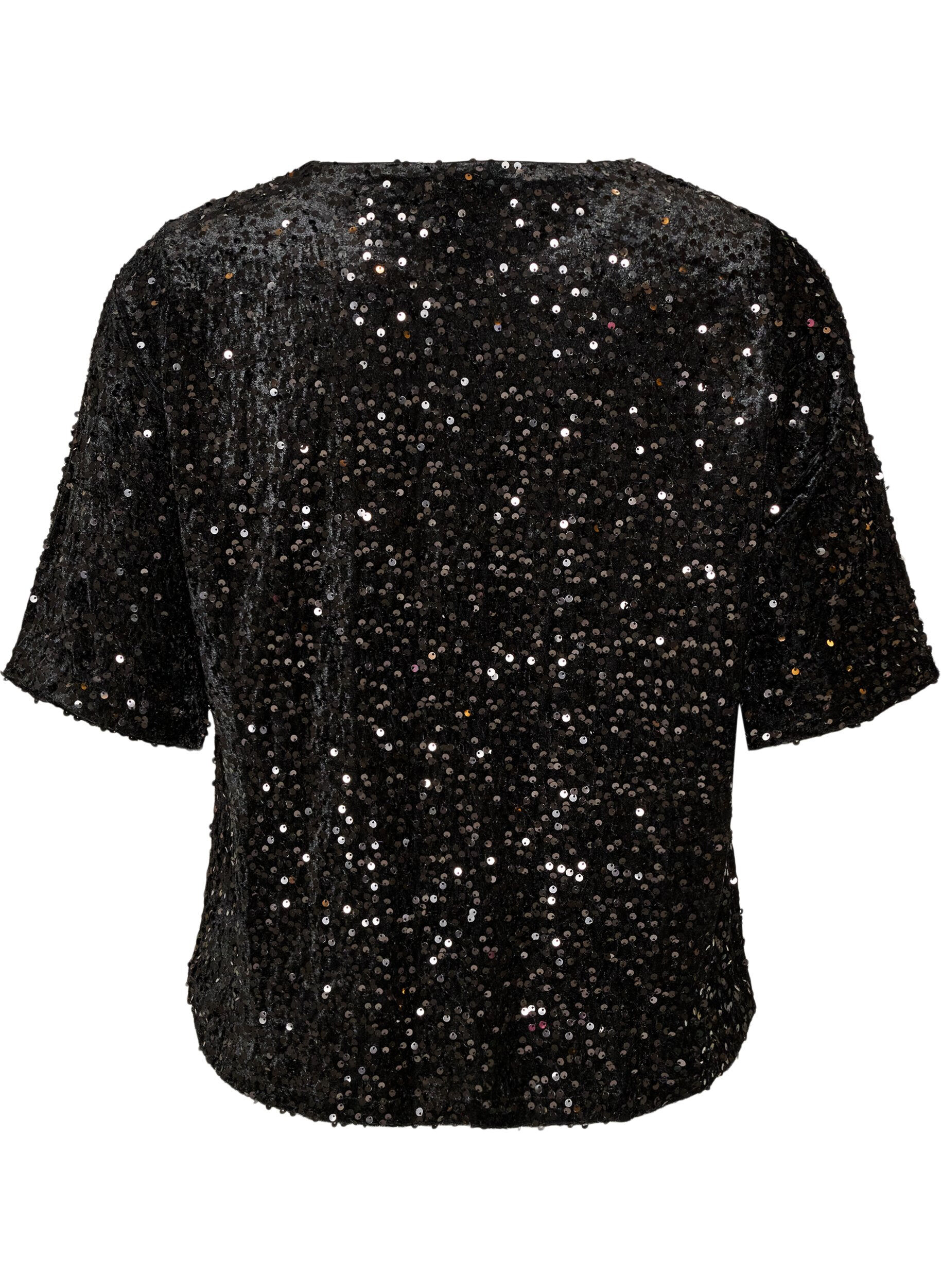 ZizziBluse mit Pailletten und ellenbogenlangen &Auml;rmeln, Schwarz, Packshot image number 1