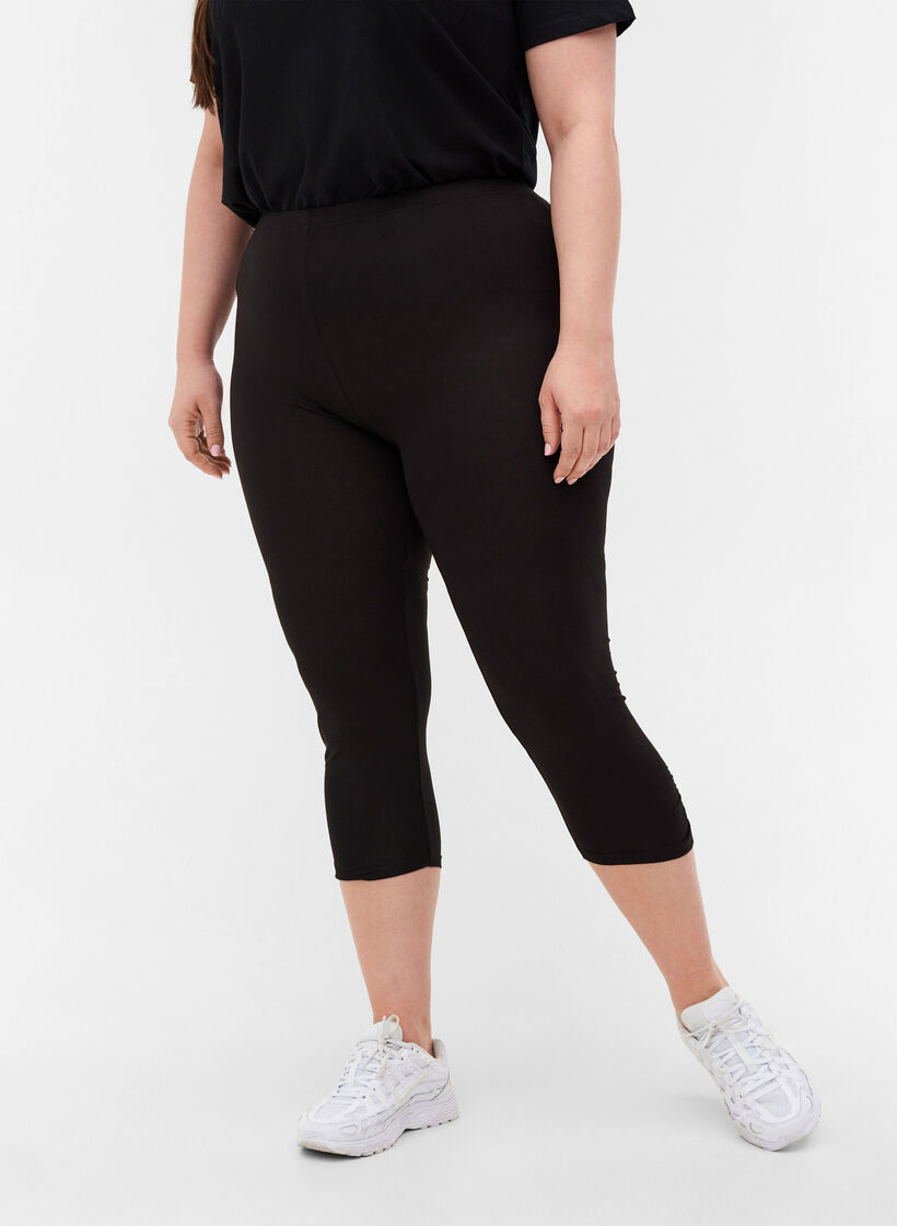 Basic 3/4-Leggings mit Faltendetails, Black, Model image number 2