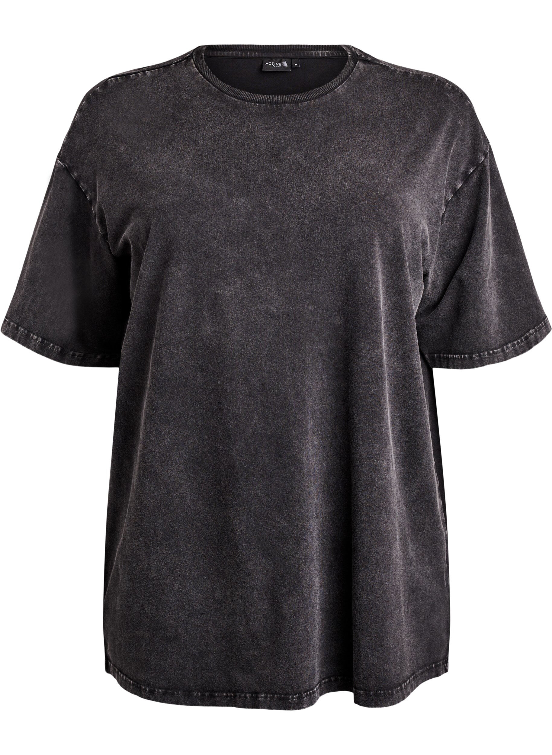 Zizzi Sportliches T-Shirt aus Baumwolle mit Washed-Effekt, Schwarz, Packshot image number 0