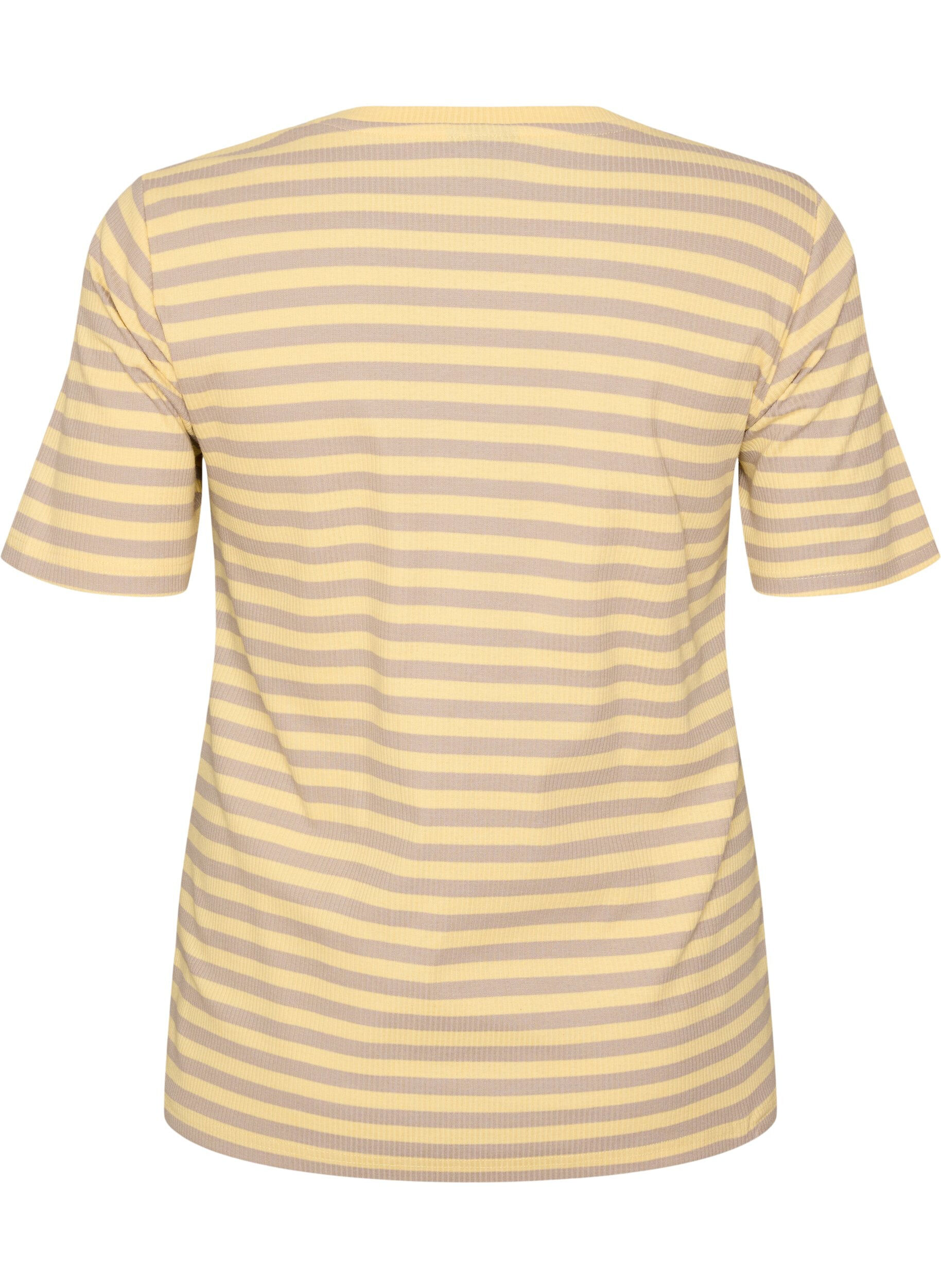 ZizziGestreiftes T-Shirt mit gerippter Struktur, Gelb, Packshot image number 1