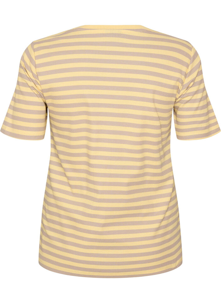 Gestreiftes T-Shirt mit gerippter Struktur, Gelb, Packshot image number 1