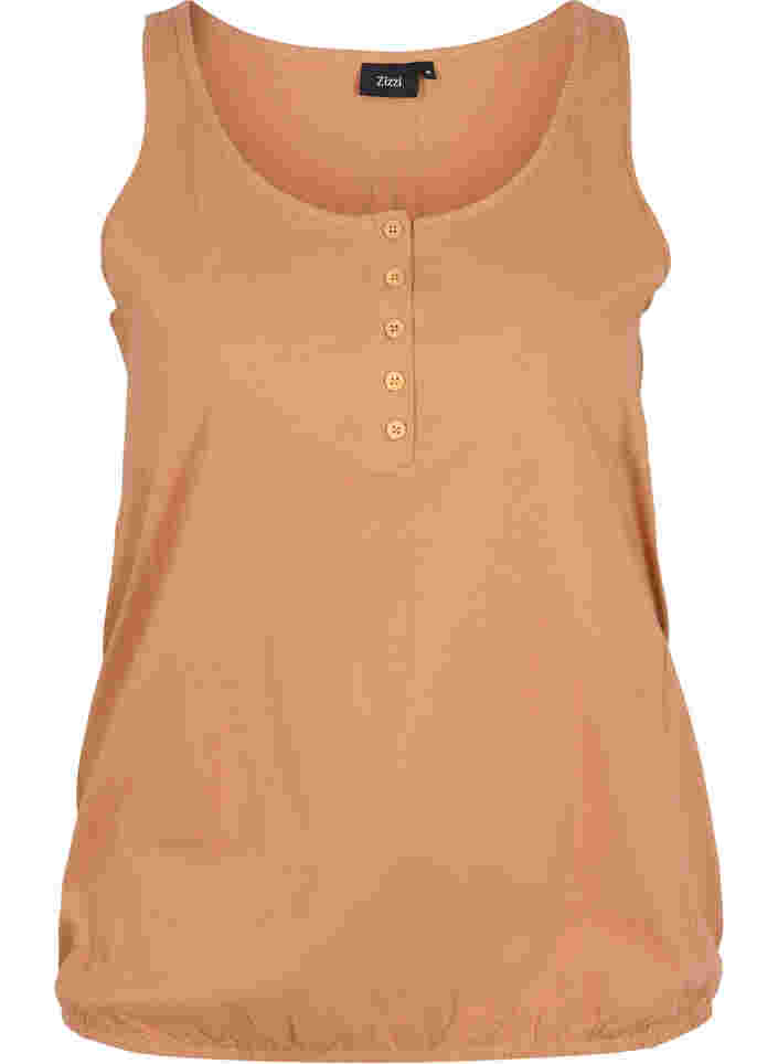 Einfarbiges Baumwolltop mit elastischem Bündchen, Pecan Brown, Packshot image number 0