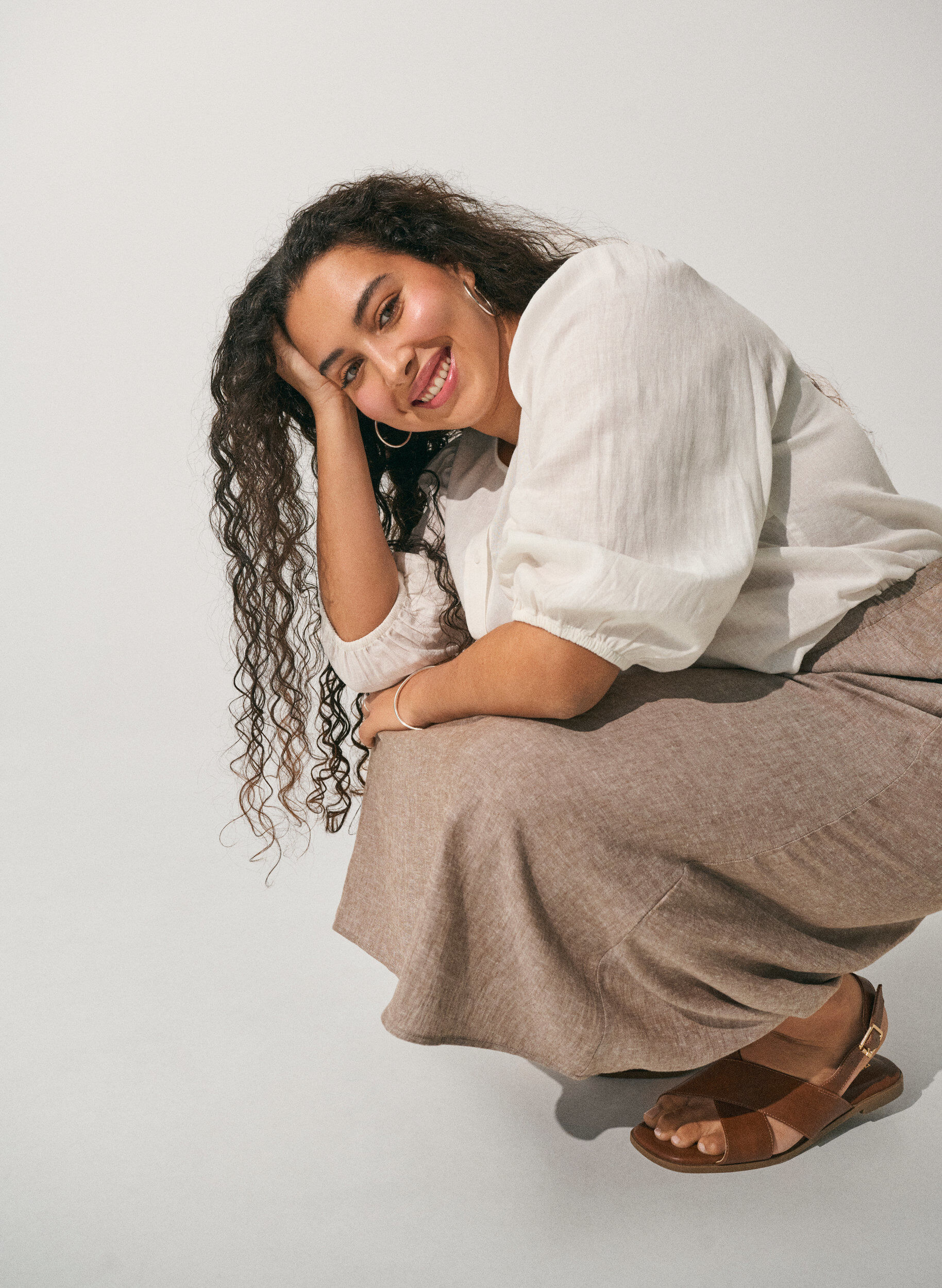 Hemdbluse aus Leinen und Viskose mit 3/4-&Auml;rmeln