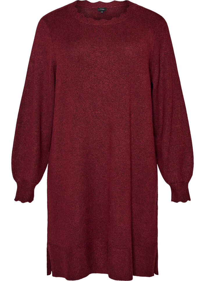 Gestricktes Minikleid mit gewelltem Saum und Schlitzen, Rot, Packshot image number 0