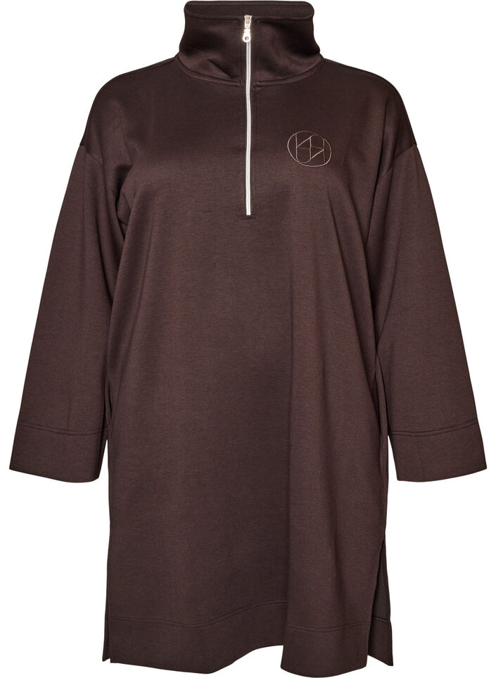 Sportliches Sweatkleid mit hohem Kragen und Rei&szlig;verschluss, Braun, Packshot image number 0
