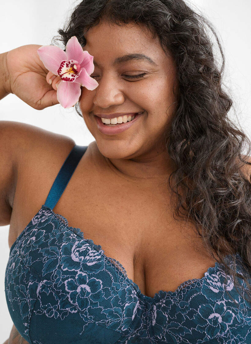 Gepolsterter BH mit Bügel und Spitze, Blau, Image image number 0