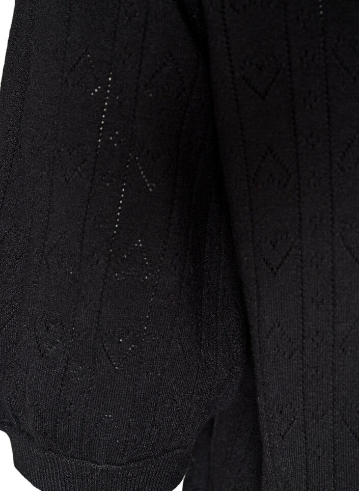 Kurz&auml;rmelige Bluse aus Strick mit Pointelle-Muster, Schwarz, Packshot image number 3