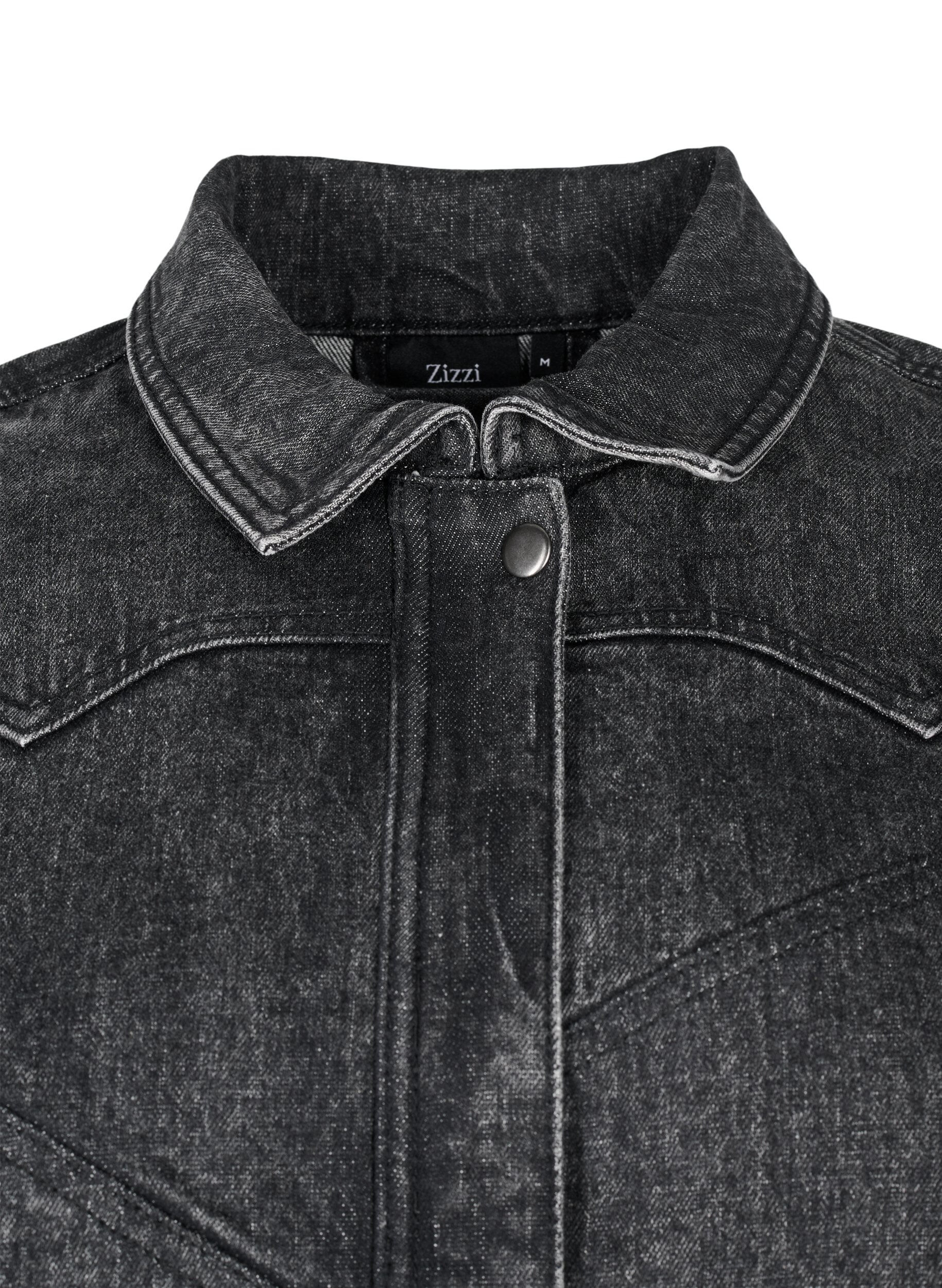 Zizzi Denim-Jacke mit verdecktem Rei&szlig;verschluss, Dark Grey Denim, Packshot image number 3