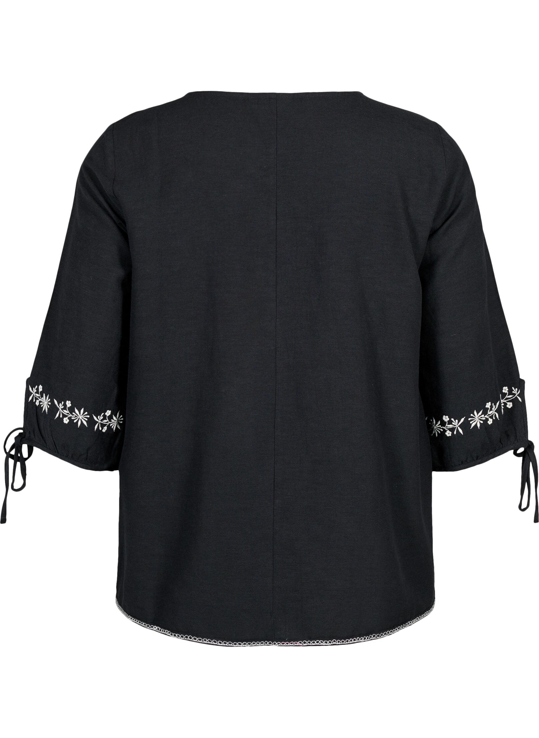 Zizzi Bestickte Bluse aus Baumwollmischung mit Leinen, Black W. EMB, Packshot image number 1