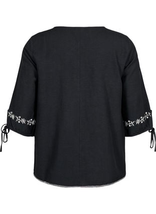 Bestickte Bluse aus Baumwollmischung mit Leinen, Black W. EMB, Packshot image number 1