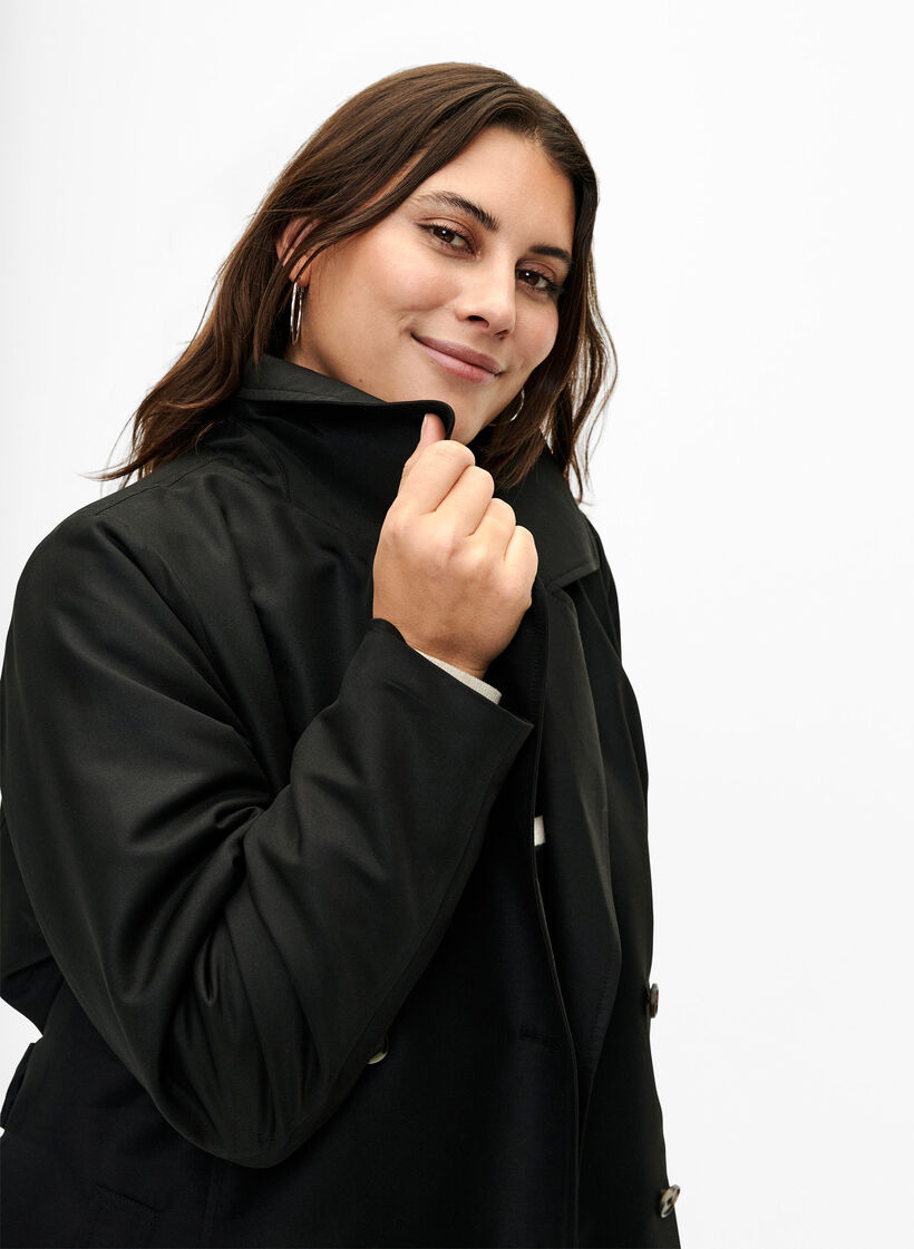 Kurzer Trenchcoat mit Gürtel, Schwarz, Model image number 3