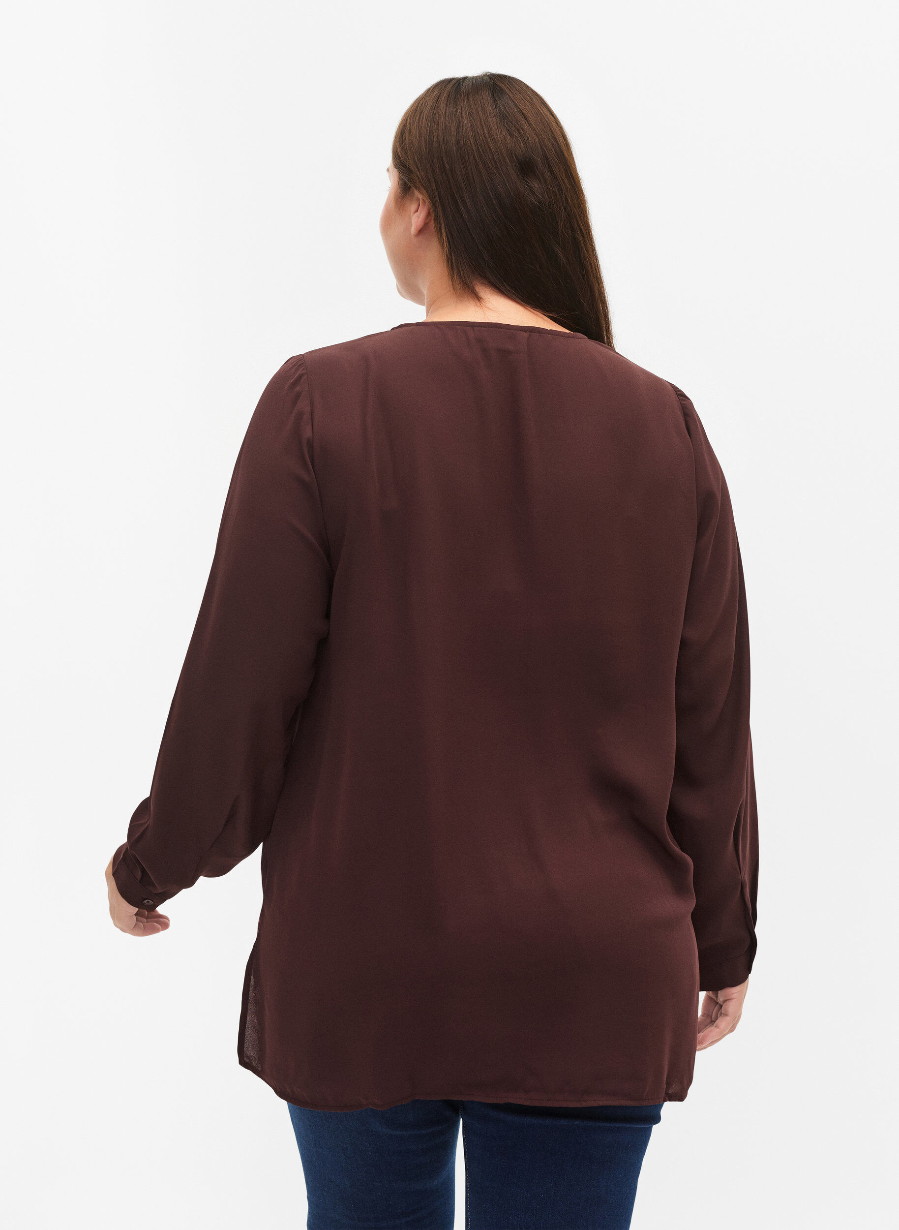 Zizzi Unifarbenes Hemd mit V-Ausschnitt, Fudge, Model image number 1