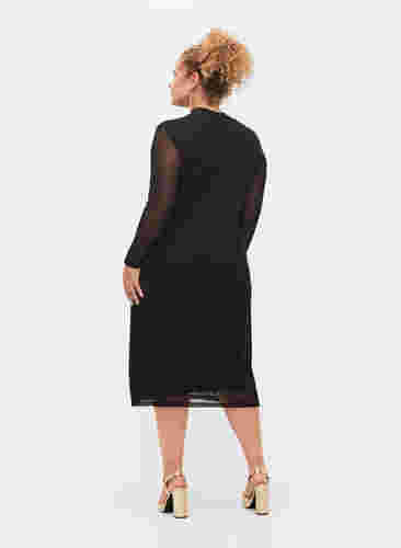 Langarm Midi-Kleid in Mesh, Black, Model image number 1