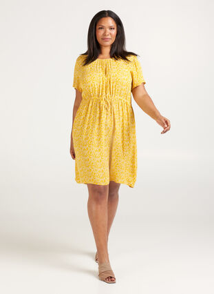 Kleid mit kurzen Ärmeln, Yellow Branch, Model image number 2