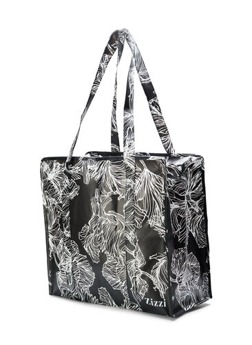 Einkaufstasche mit Reißverschluss, Black Flower AOP, Packshot image number 1