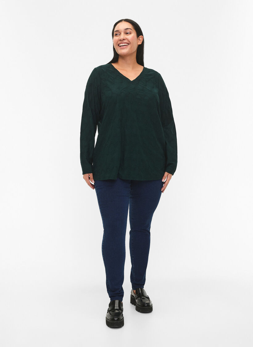 FLASH - Langärmlige Bluse mit Struktur, Scarab, Model image number 2