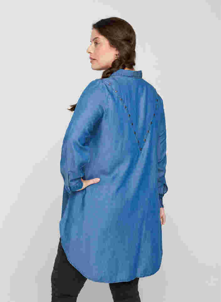 Langarm Tunika aus Lyocell mit Nieten, Blue denim, Model image number 1