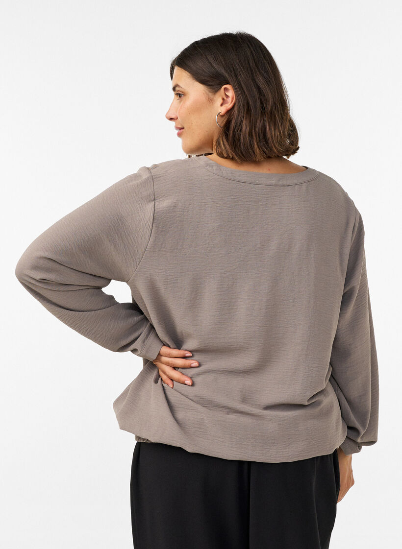 Bluse in Ballon-Silhouette mit V-Ausschnitt, Beige, Model image number 2