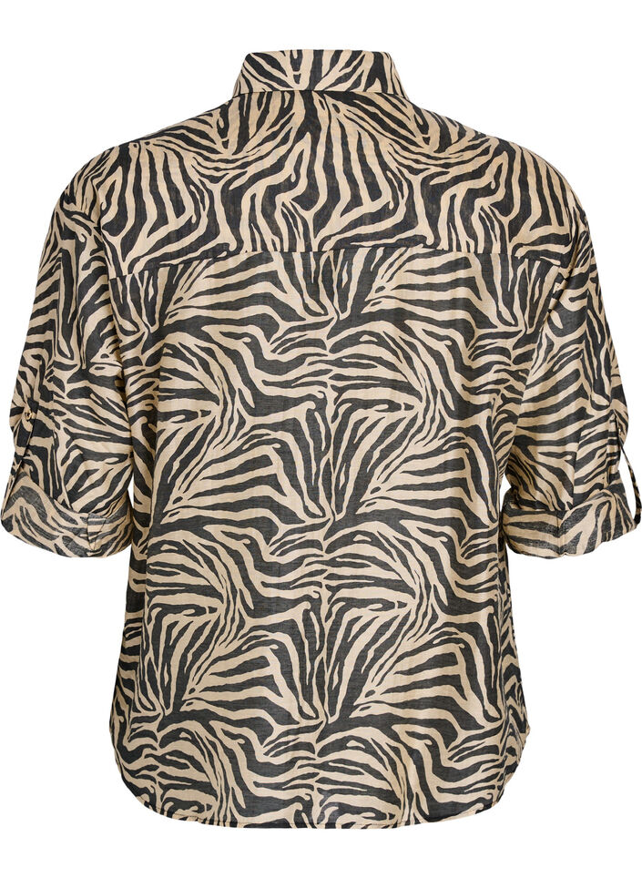 Locker sitzendes Shirt mit Tierprint und Brusttaschen, Schwarz, Packshot image number 1