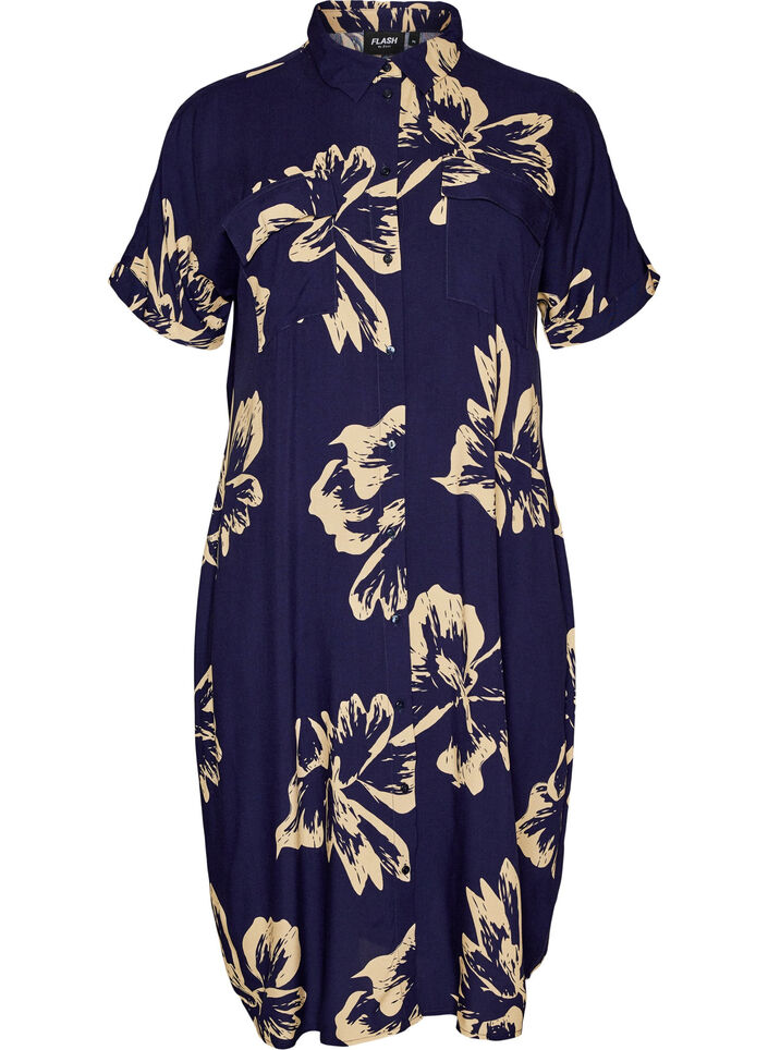 Langes Hemdkleid mit kurzen &Auml;rmeln, Blau, Packshot image number 0