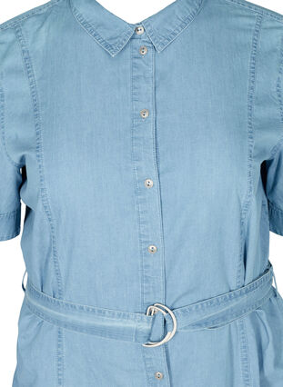 Kurzarm Denim Hemdkleid mit Gürtel, Light blue denim, Packshot image number 2