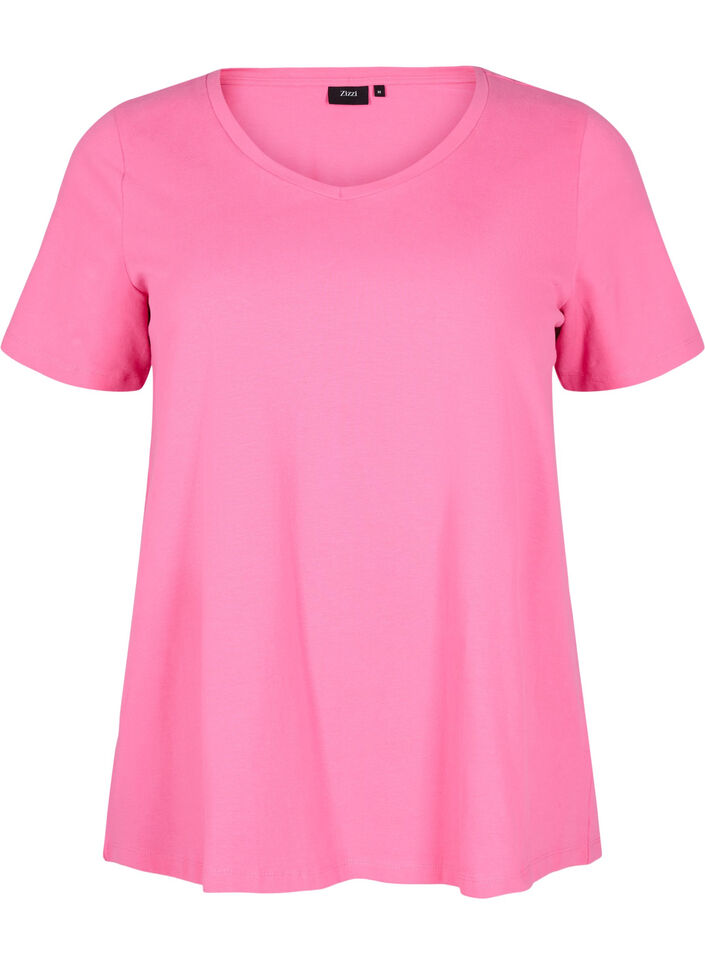 Einfarbiges basic T-Shirt aus Baumwolle, Pink, Packshot image number 0