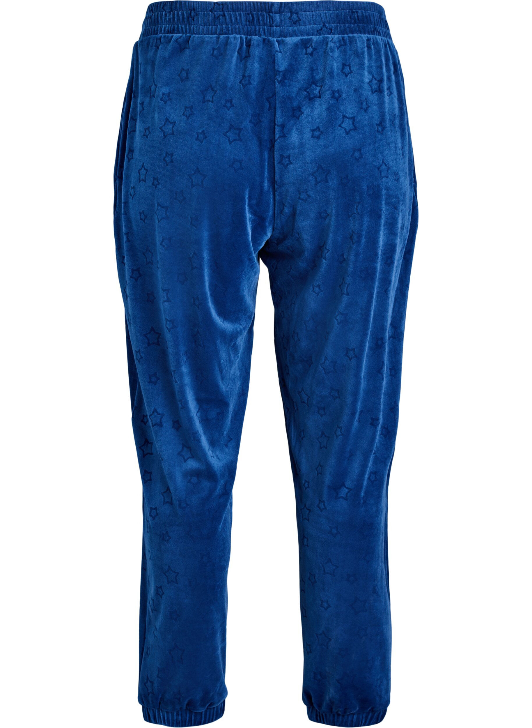 Zizzi Velourhose mit gepr&auml;gtem Muster, Blau, Packshot image number 1