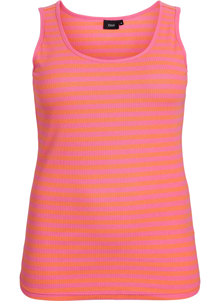 Gestreiftes Tanktop mit Rippenstruktur, Orange, Packshot image number 0
