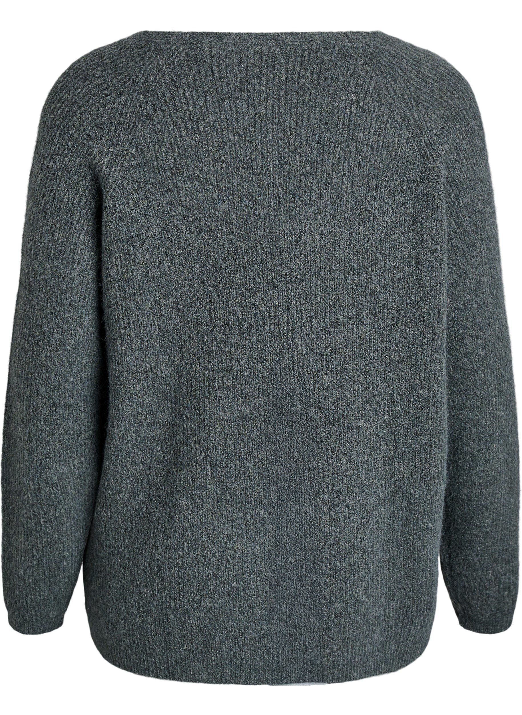 ZizziStrickbluse mit V-Ausschnitt und Raglan&auml;rmeln, Gr&uuml;n, Packshot image number 1