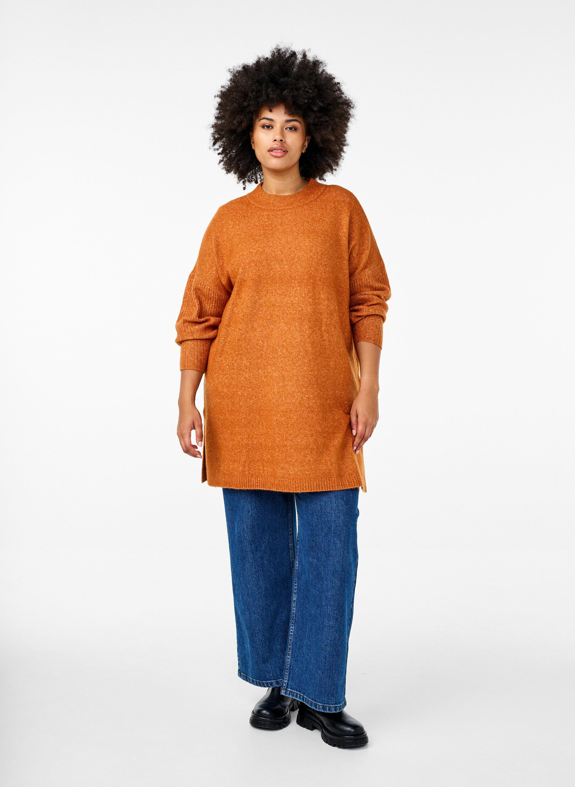 Zizzi Lange Strickbluse mit langen &Auml;rmeln, Autumnal Mel., Model image number 2