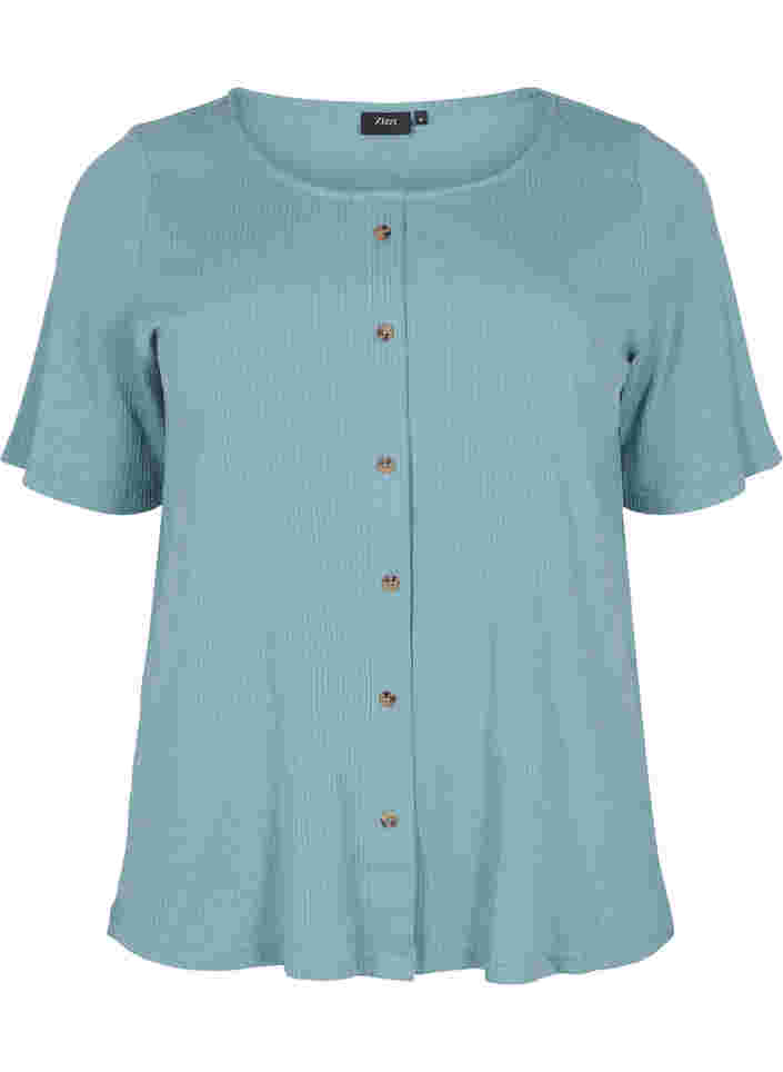 Kurzarm T-Shirt mit Knöpfen, Goblin Blue, Packshot image number 0