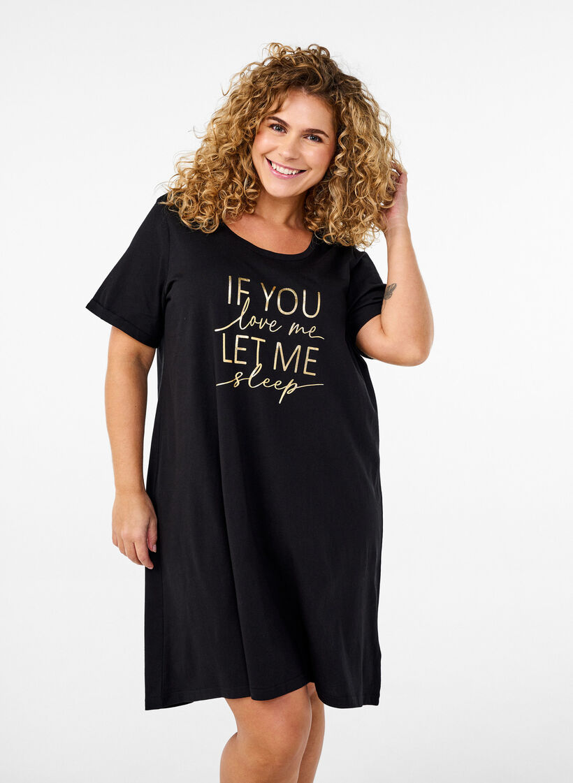 Kurz&auml;rmeliges Nachthemd aus Bio-Baumwolle, Schwarz, Model image number 0