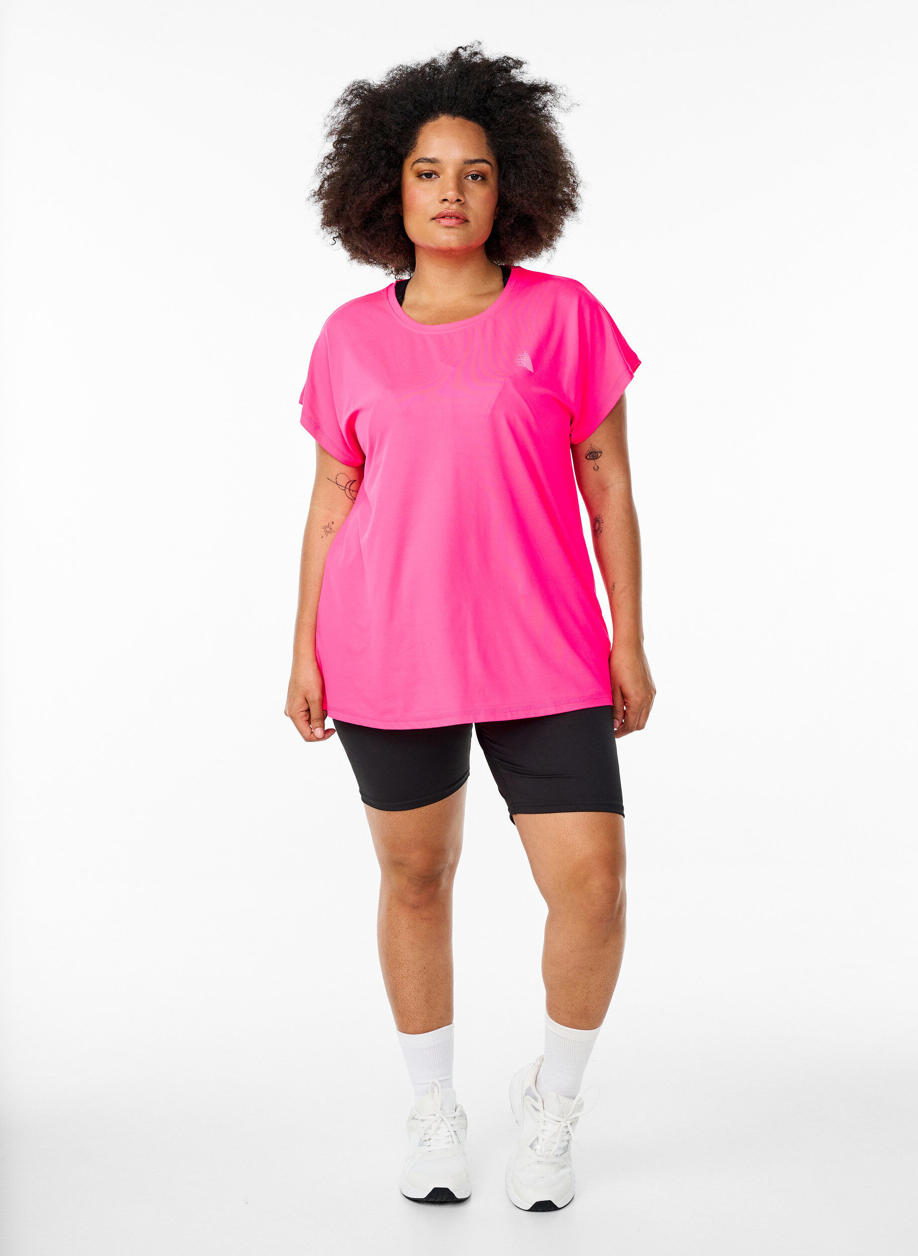 Zizzi Einfarbiges Trainings-T-Shirt, Pink, Model image number 1