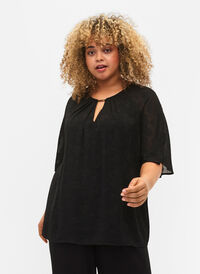 Kurzärmelige Bluse mit Struktur, Black, Model