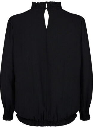 Einfarbige gesmokte Bluse mit langen Ärmeln, Black, Packshot image number 1