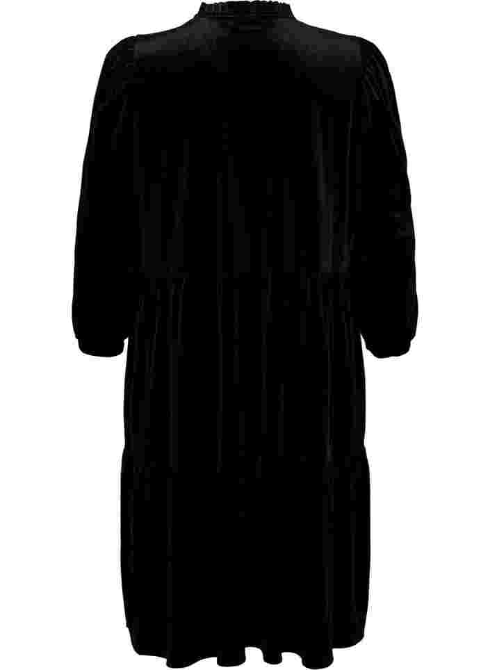Kleid aus Velours mit Rüschenkragen und 3/4-Ärmeln, Black, Packshot image number 1