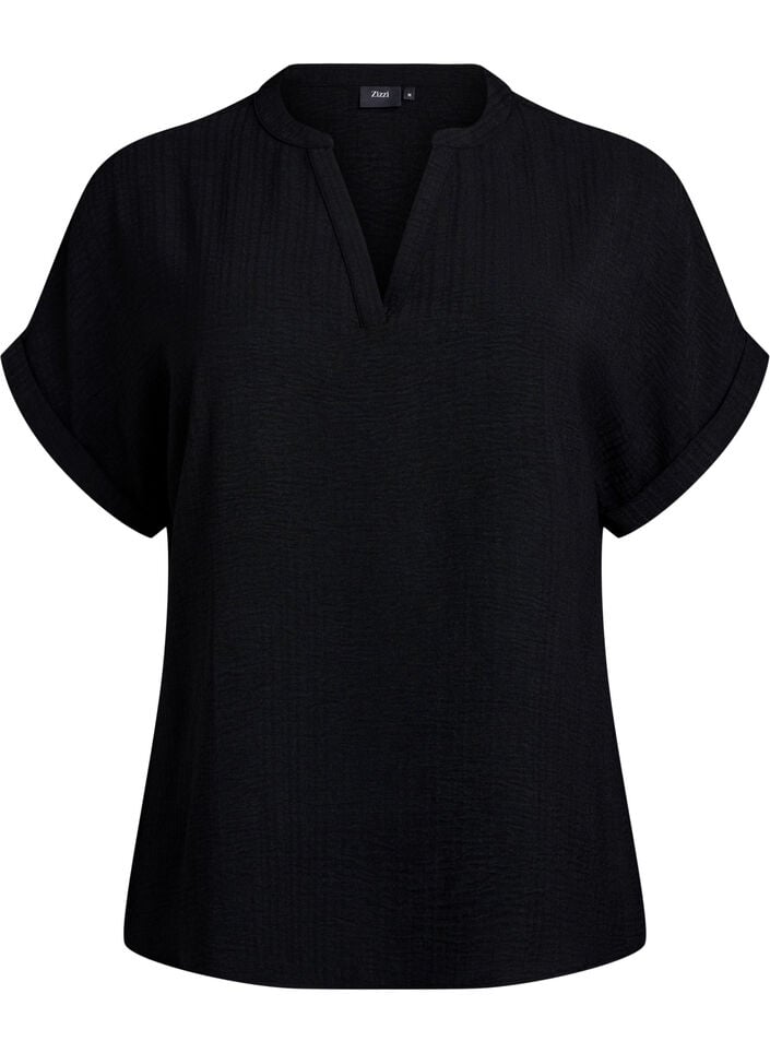 Lockere Bluse mit kurzen &Auml;rmeln, Schwarz, Packshot image number 0