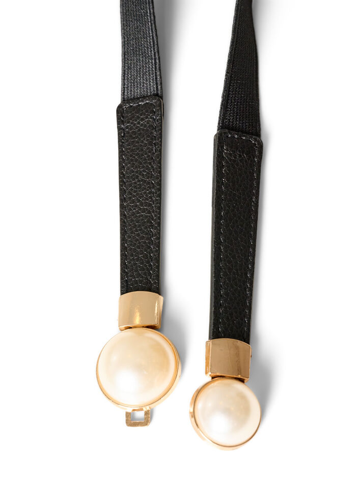 Elastischer Tailleng&uuml;rtel mit Perlendetails, Schwarz, Packshot image number 2