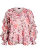 Gebl&uuml;mte Bluse mit V-Ausschnitt und R&uuml;schen&auml;rmeln, Rot, Packshot image number 0