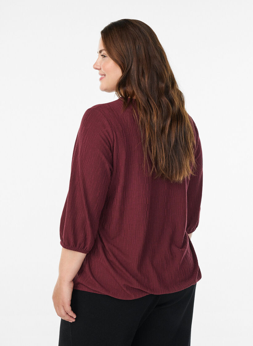 Bluse mit Struktur und 3/4-Ärmeln, Rot, Model image number 2