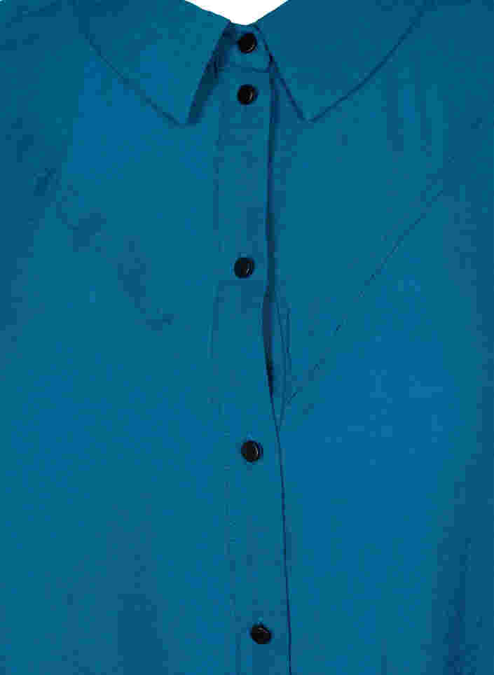Lange einfarbige Hemdbluse aus Viskosemischung, Moroccan Blue, Packshot image number 2