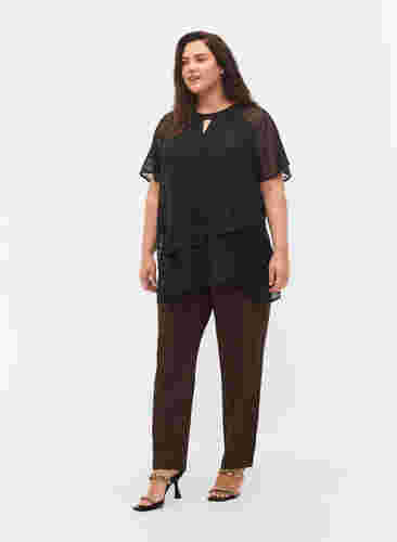 Bluse mit 2/4 Ärmeln aus gemustertem Chiffon, Black, Model image number 2