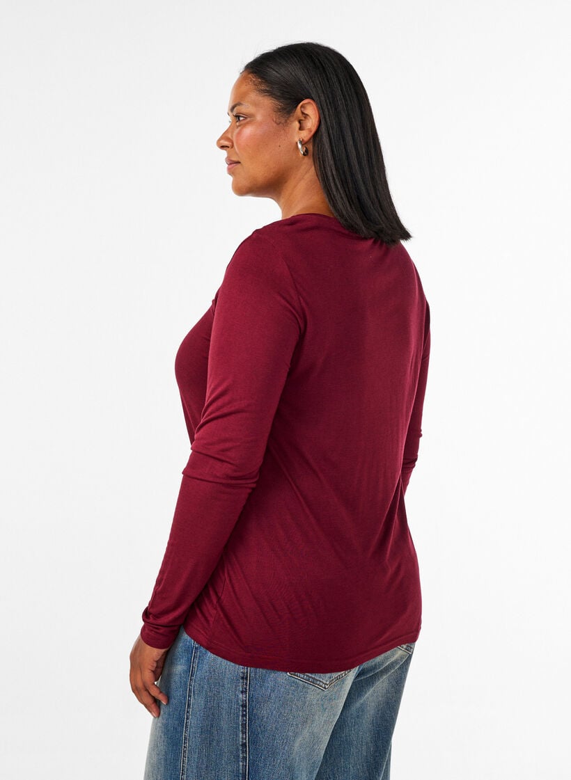 Lang&auml;rmelige Bluse aus Wolle und Viskose, Rot, Model image number 2