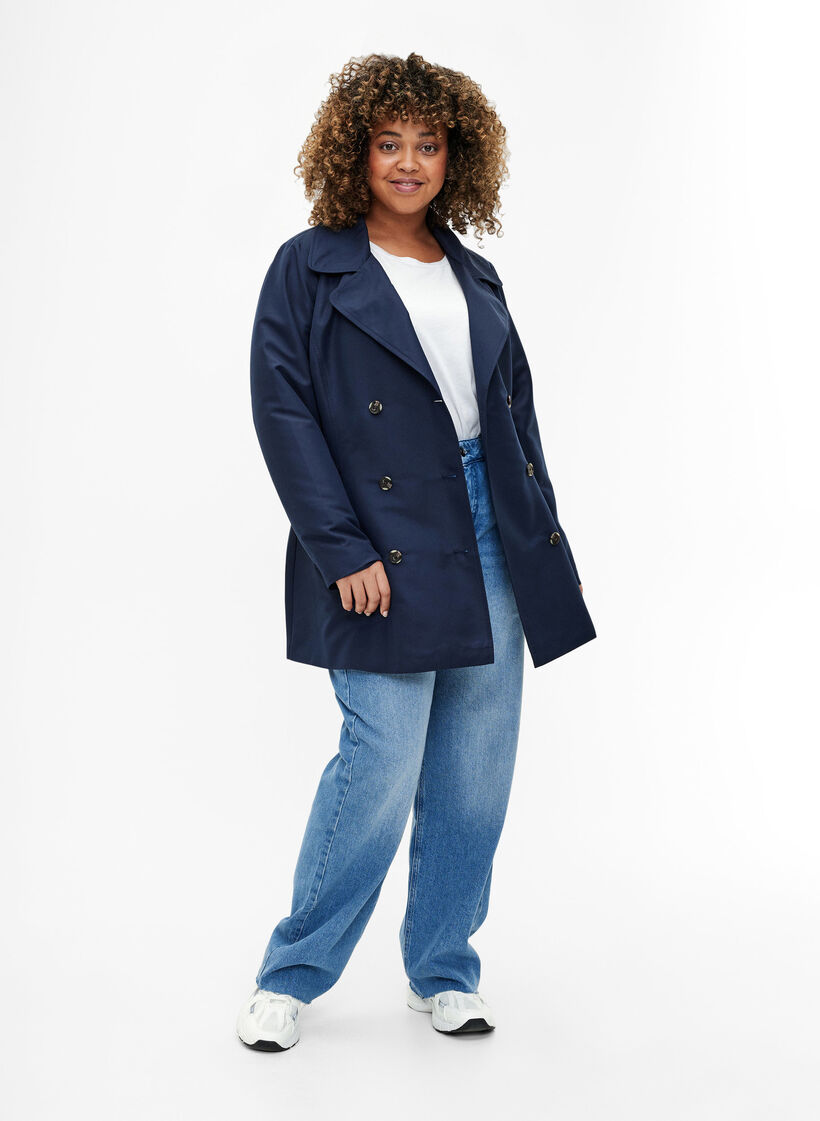 Kurzer Trenchcoat mit Gürtel, Blau, Model image number 1