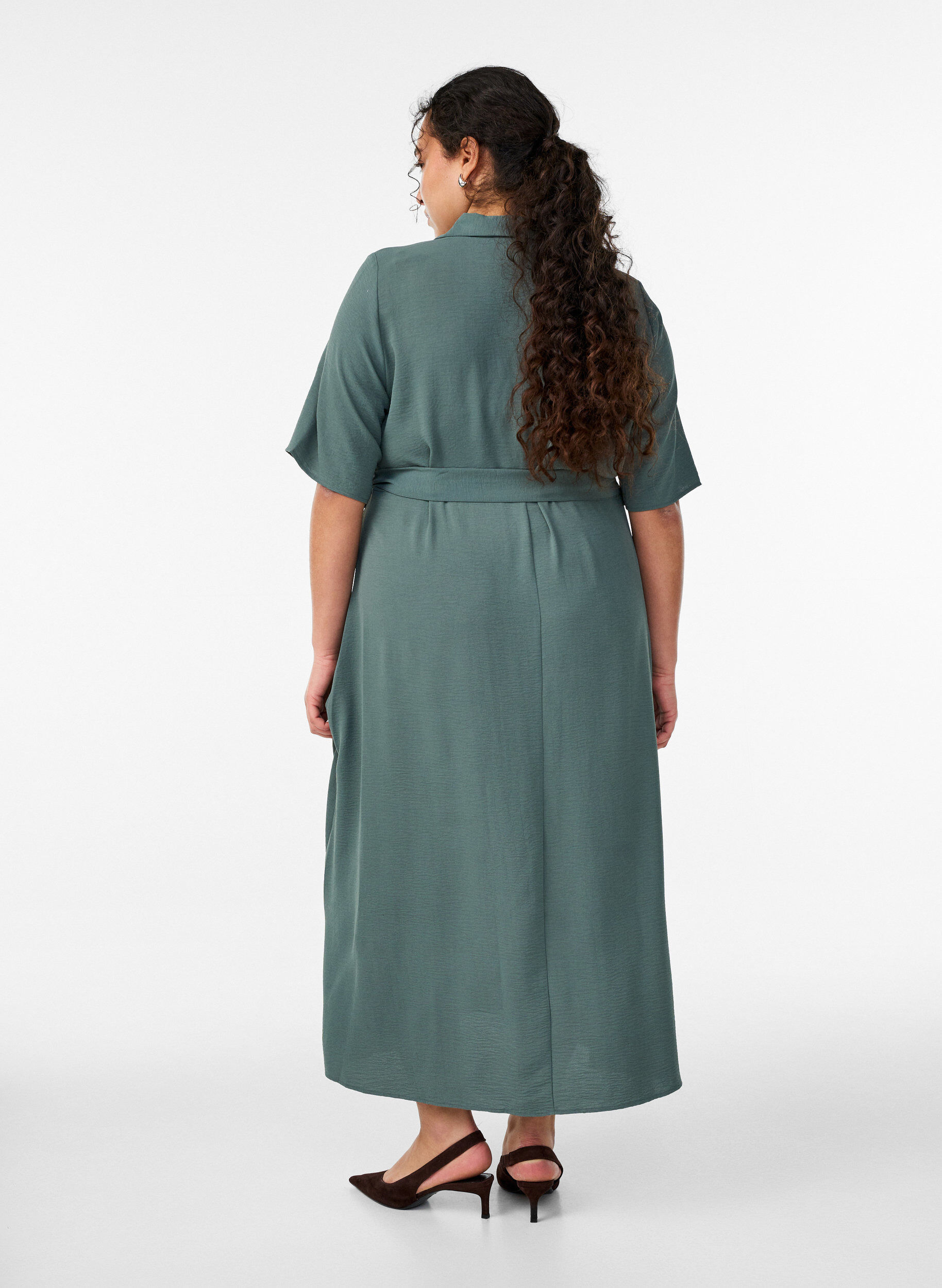 Zizzi Midi Hemdblusenkleid mit Bindeg&uuml;rtel, Gr&uuml;n, Model image number 1