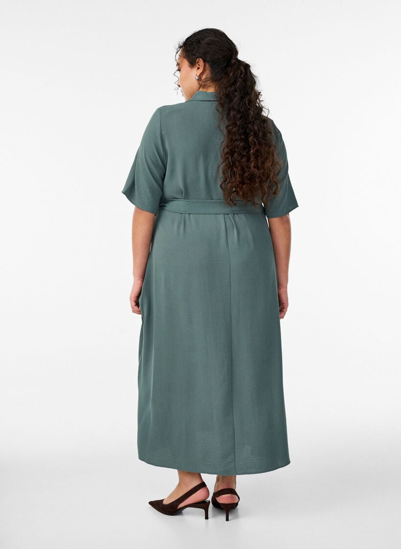Midi Hemdblusenkleid mit Bindeg&uuml;rtel, Gr&uuml;n, Model image number 1