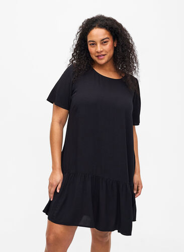 FLASH – Kleid aus Viskose mit Schnittlinie, Black, Model image number 0