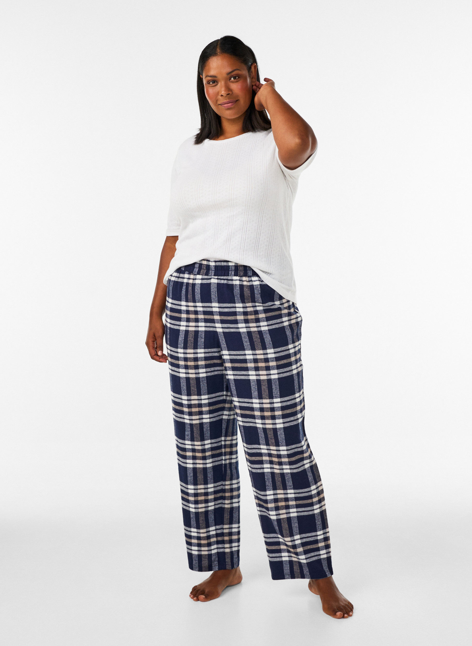 ZizziKarierte Pyjamahose aus Baumwolle, Blau, Model image number 1
